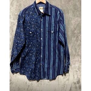 Vintage Express Rider Western Pearl Snap Shirt Paisley Print Men's Large